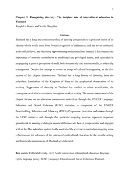 Chapter 9: Recognizing Diversity: the Incipient Role of Intercultural Education in Thailand Joseph Lo Bianco and Yvette Slaughter