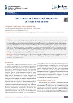 Nutritional and Medicinal Properties of Stevia Rebaudiana