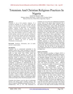 Totemism and Christian Religious Practices in Nigeria