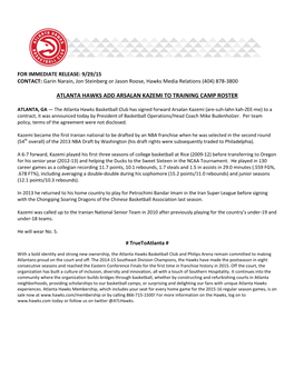 Atlanta Hawks Add Arsalan Kazemi to Training Camp Roster