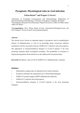 Pyroptosis: Physiological Roles in Viral Infection