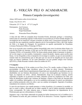 VOLCÁN PILI O ACAMARACHI. Primera Campaña (Investigación)