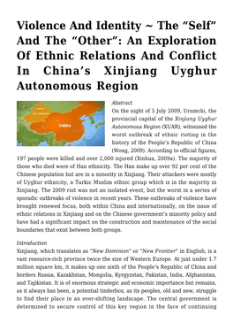 An Exploration of Ethnic Relations and Conflict in China’S Xinjiang Uyghur Autonomous Region