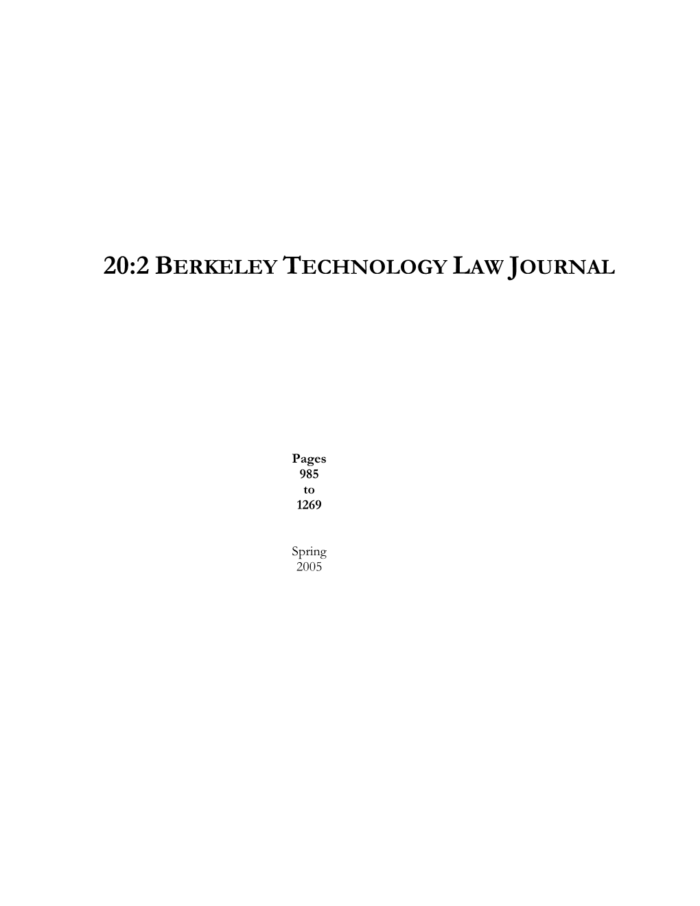 20:2 Berkeley Technology Law Journal