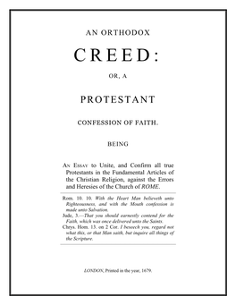 The Orthodox Creed General Baptists, 1679
