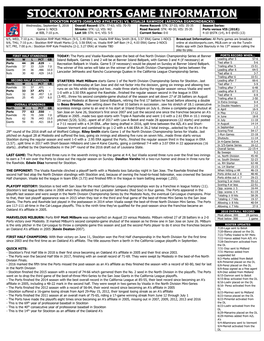 Stockton Ports Game Information Stockton Ports (Oakland Athletics) Vs