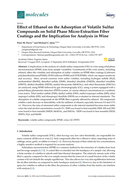 Effect of Ethanol on the Adsorption of Volatile Sulfur Compounds on Solid