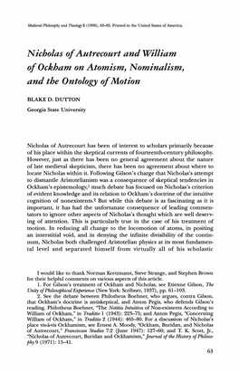Nicholas of A~Ltreco~Rt and William of Ockham on Atomism, Nominalism