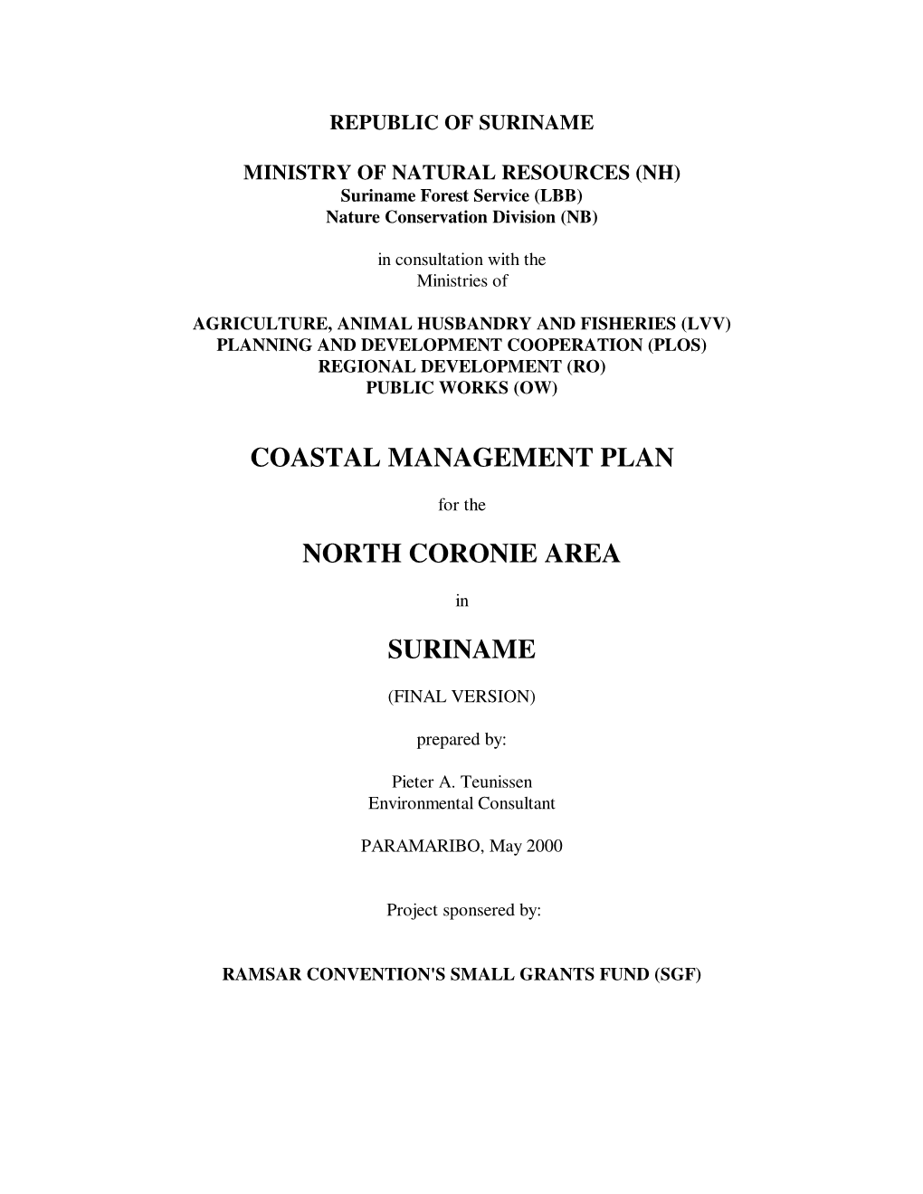 Coastal Management Plan North Coronie Area Suriname