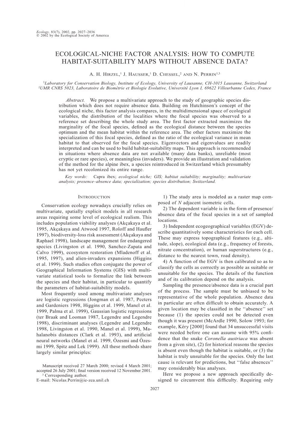 Ecological-Niche Factor Analysis: How to Compute Habitat-Suitability Maps Without Absence Data?