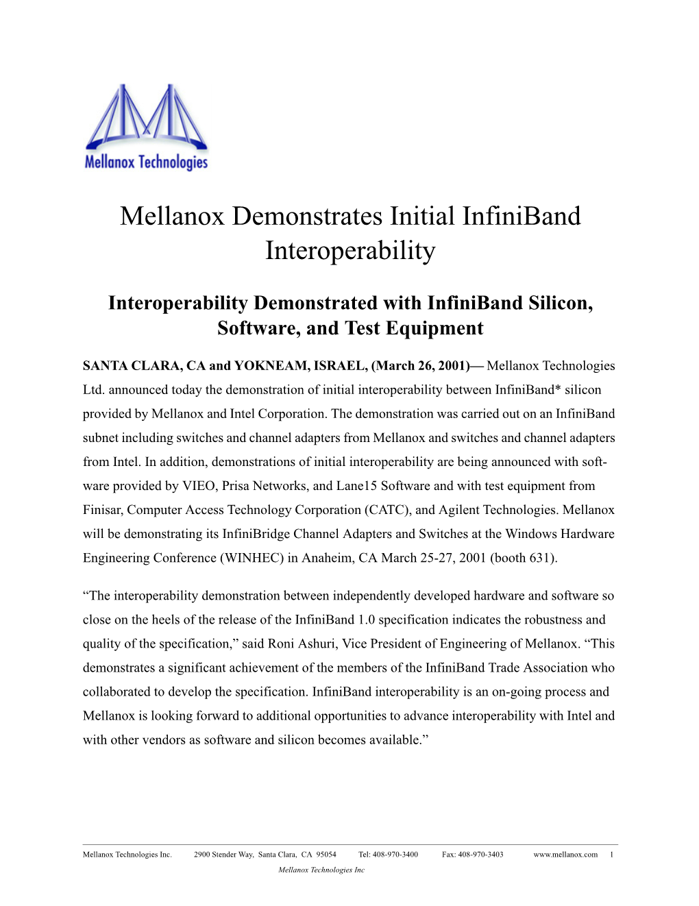 Mellanox Demonstrates Initial Infiniband Interoperability