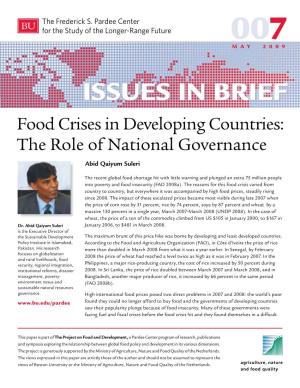 Food Crises in Developing Countries: the Role of National Governance Abid Qaiyum Suleri