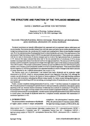 THE STRUCTURE and FUNCTION of the THYLAKOID MEMBRANE by DAVID J