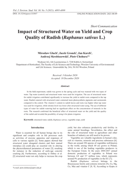 Impact of Structured Water on Yield and Crop Quality of Radish (Raphanus Sativus L.)