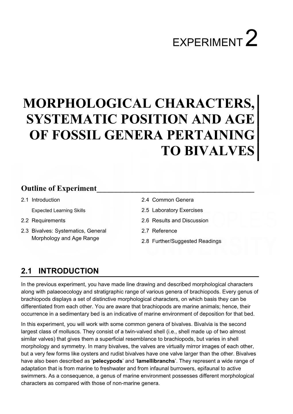 Morphological Characters, Systematic Position and Age of Fossil Genera Pertaining to Bivalves