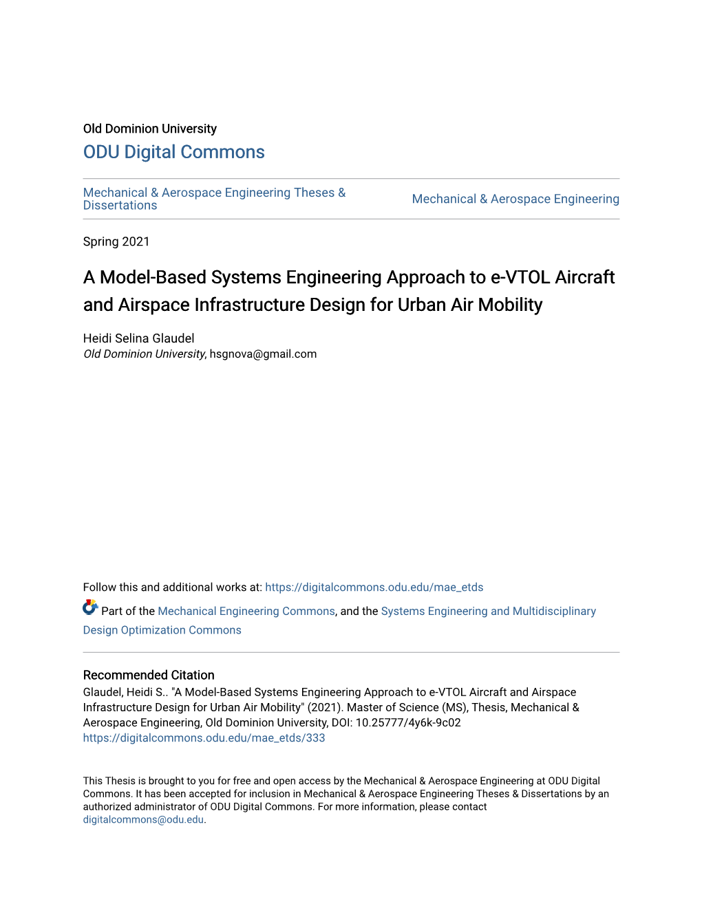 A Model-Based Systems Engineering Approach to E-VTOL Aircraft and Airspace Infrastructure Design for Urban Air Mobility