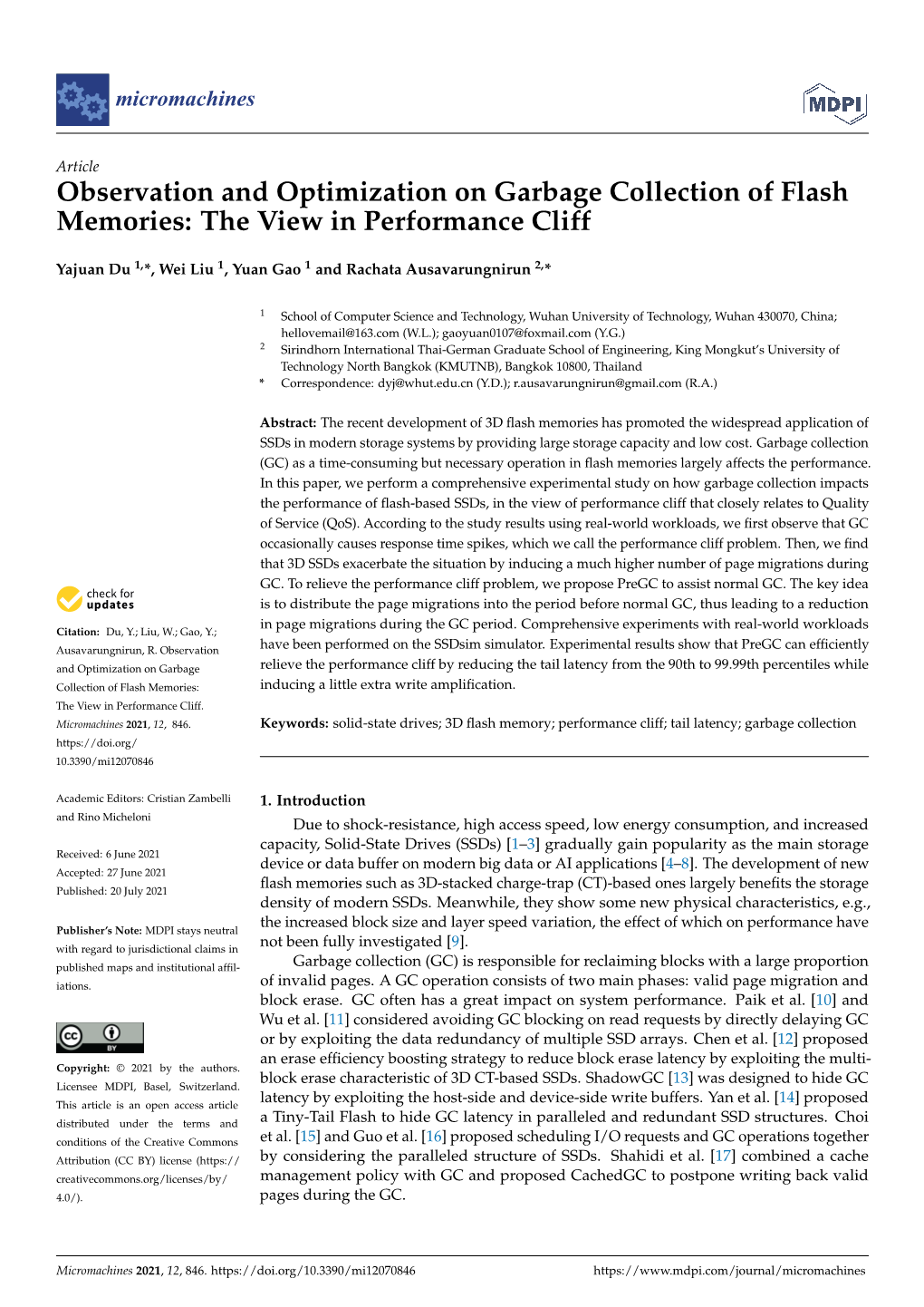 Observation and Optimization on Garbage Collection of Flash Memories: the View in Performance Cliff