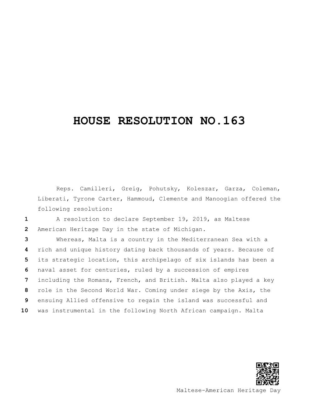 House Resolution No.163