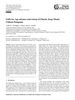Little Ice Age Advance and Retreat of Glaciar Jorge Montt, Chilean Patagonia