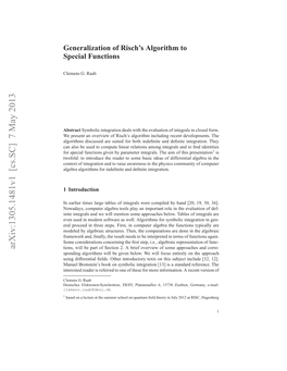 Generalization of Risch's Algorithm to Special Functions