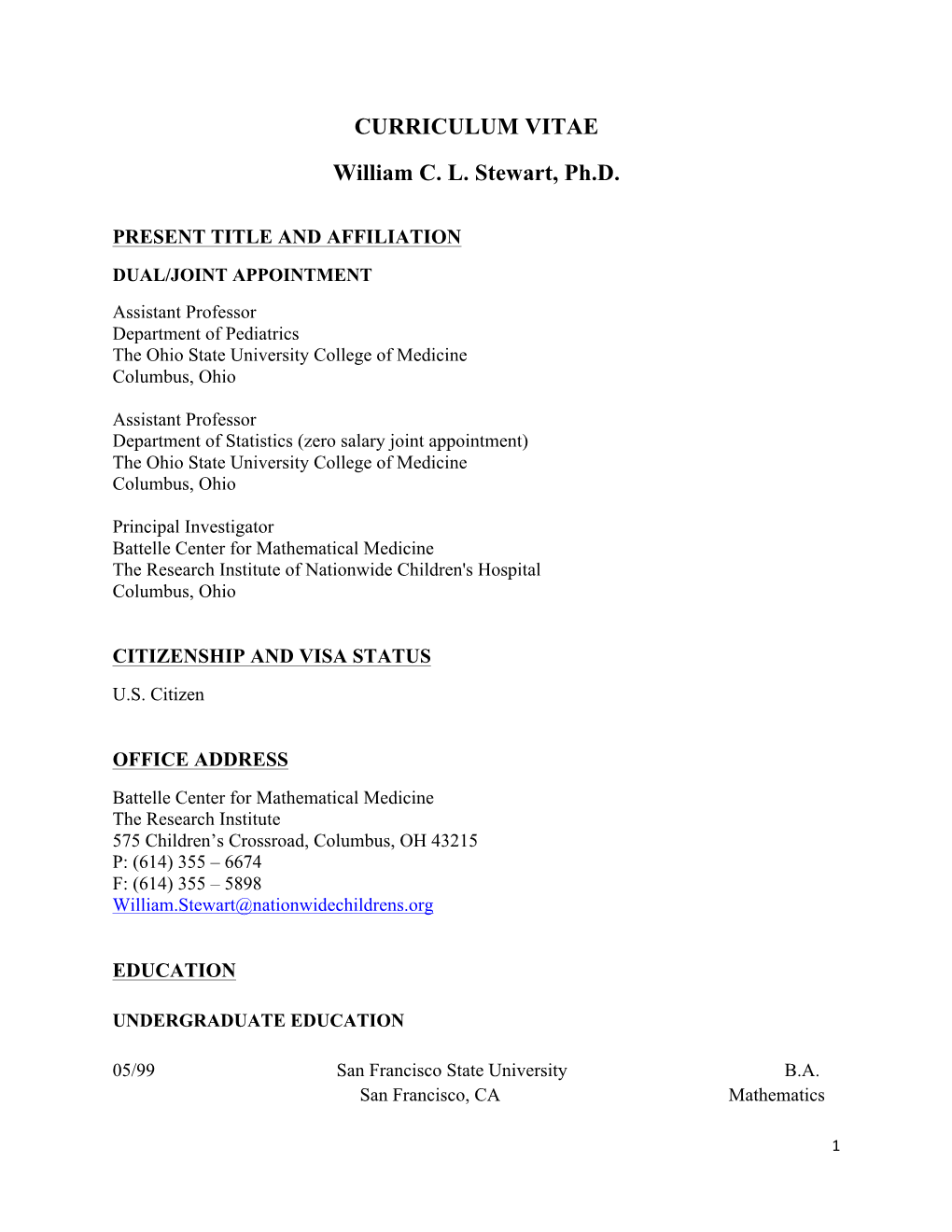 CURRICULUM VITAE William C. L. Stewart, Ph.D