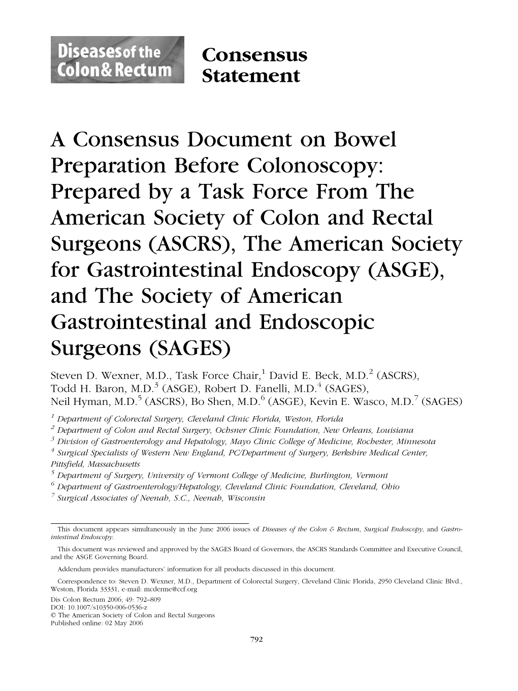 A Consensus Document on Bowel Preparation Before Colonoscopy