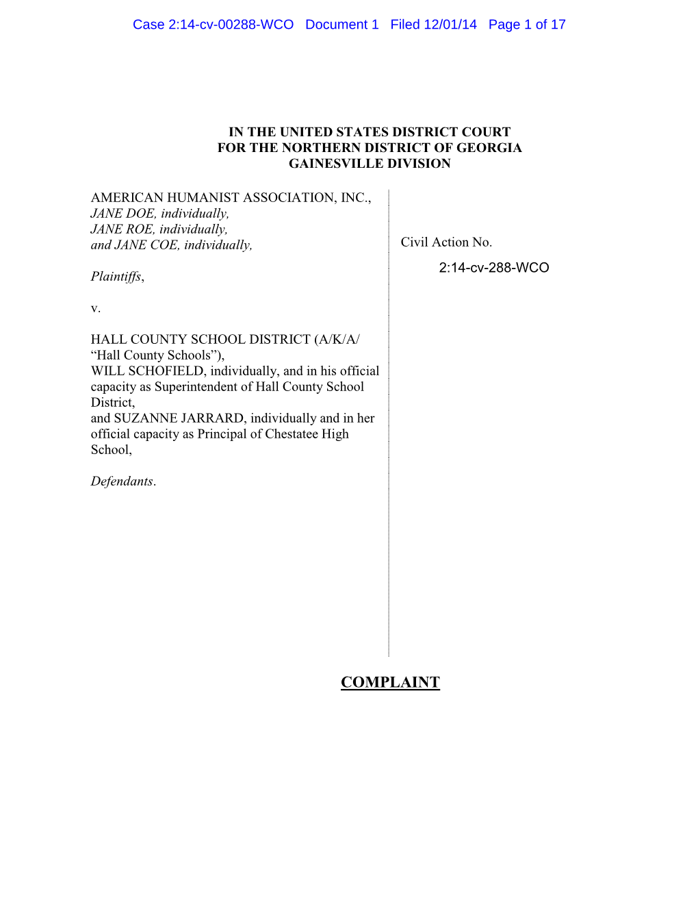 COMPLAINT Case 2:14-Cv-00288-WCO Document 1 Filed 12/01/14 Page 2 of 17