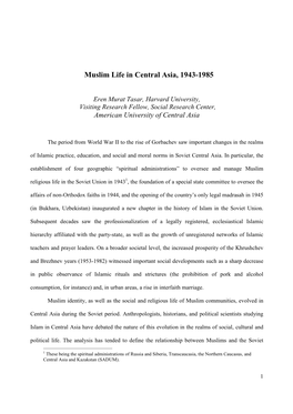 Muslim Life in Central Asia, 1943-1985