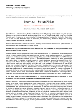 Steven Pinker Written by E-International Relations