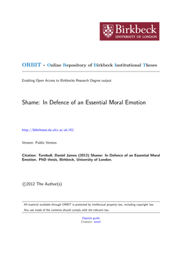 Shame: in Defence of an Essential Moral Emotion