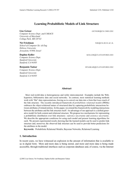 Learning Probabilistic Models of Link Structure