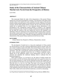 Study of the Characteristics of Ancient Chinese Martial Arts Novels from the Perspective of History