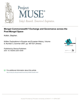 Mongol Commonwealth? Exchange and Governance Across the Post-Mongol Space