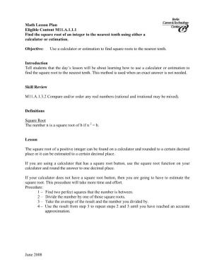 June 2008 Math Lesson Plan Eligible Content M11.A.1.1.1 Find The