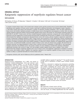 Epigenetic Suppression of Neprilysin Regulates Breast Cancer Invasion