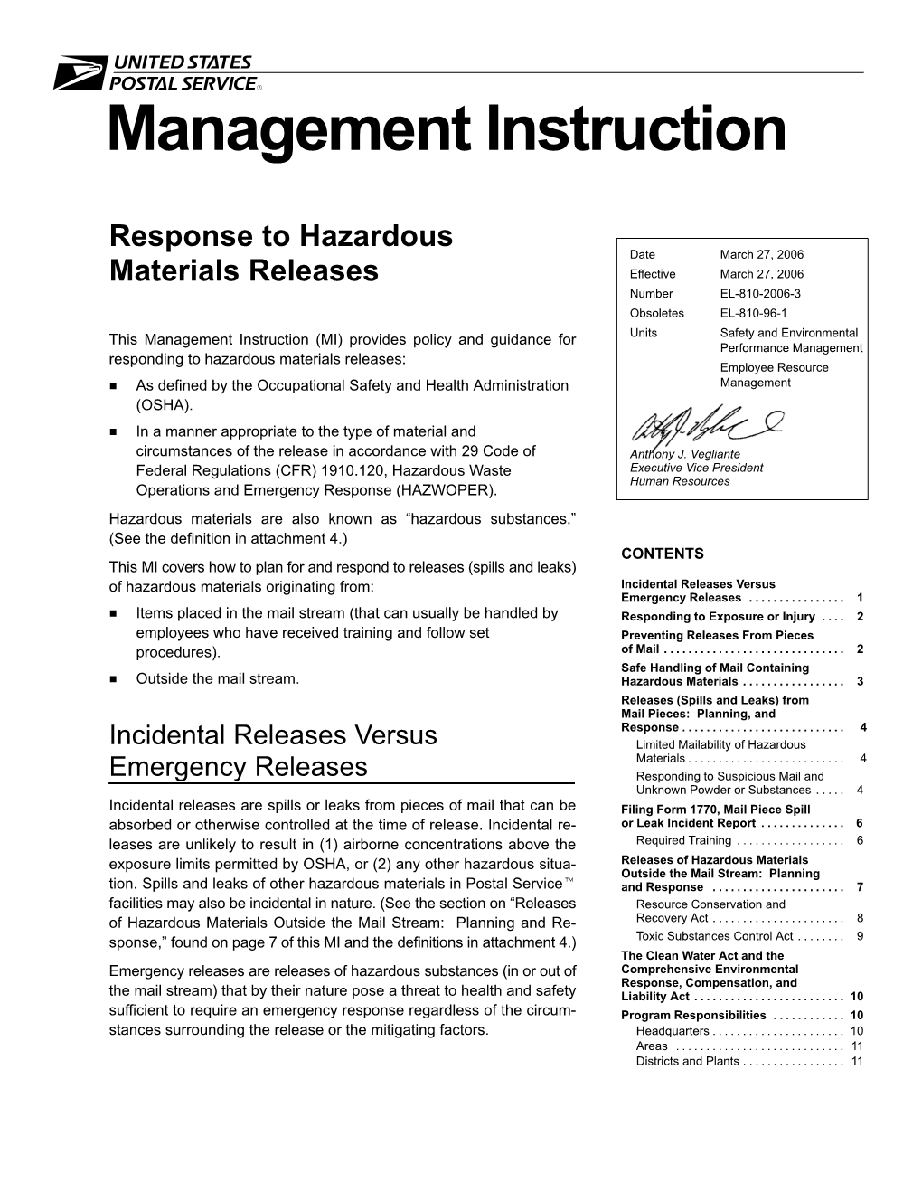 Management Instruction EL-810-2006-3 H Delivery Or Return Address Information (Chemical Company, Laboratory, Or Medical Facility)