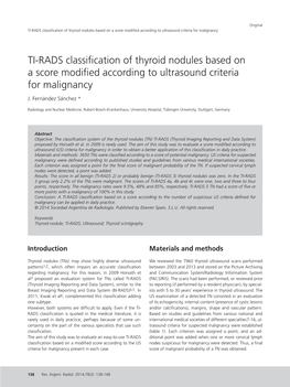 TI-RADS Classification of Thyroid Nodules Based on a Score Modified According to Ultrasound Criteria for Malignancy
