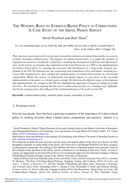 The Winding Road to Evidence-Based Policy in Corrections: Acase Study of the Israel Prison Service