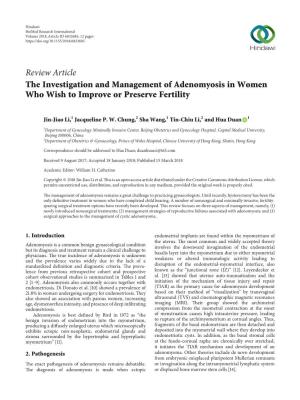 Review Article the Investigation and Management of Adenomyosis in Women Who Wish to Improve Or Preserve Fertility
