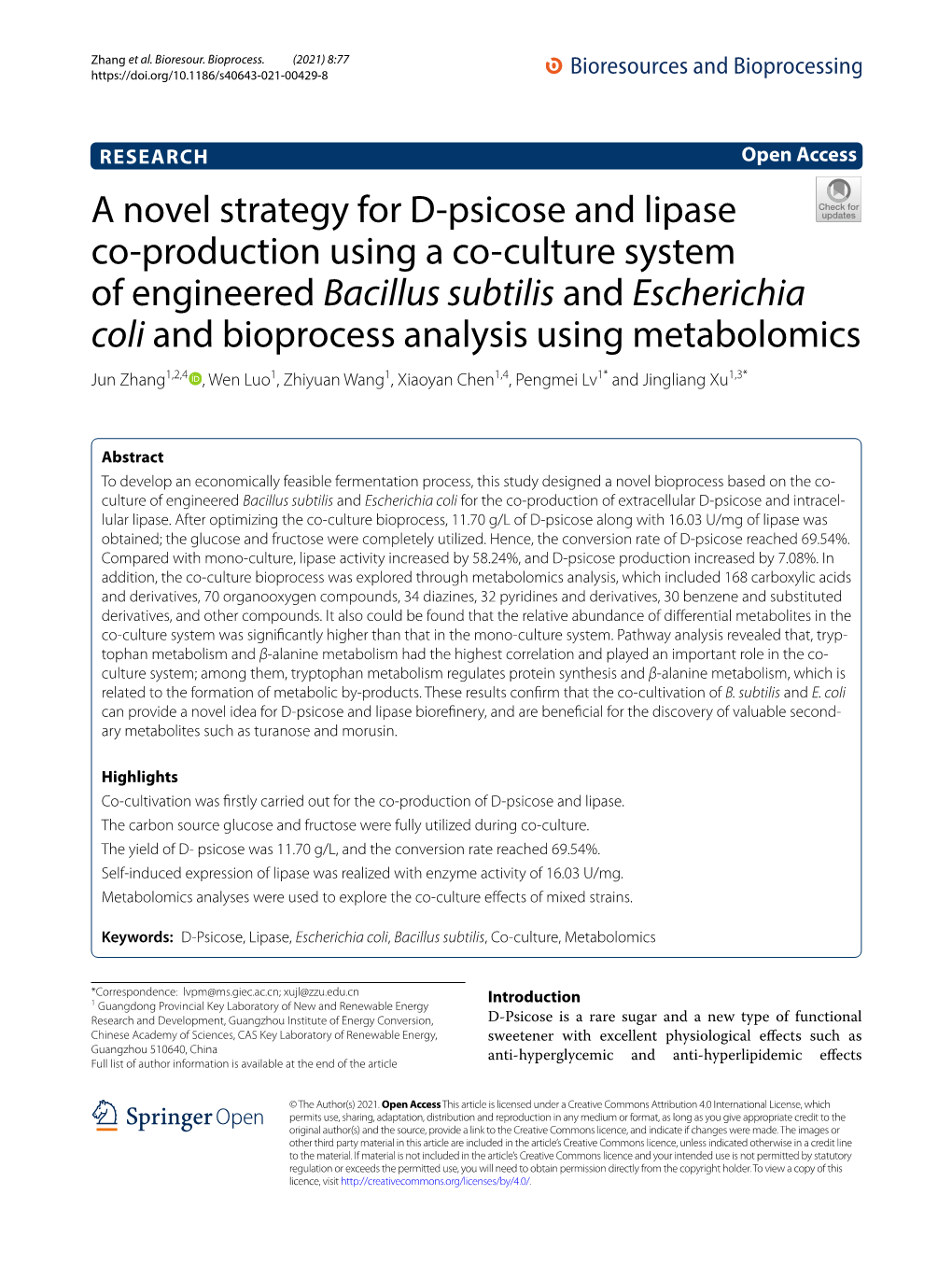 A Novel Strategy for D-Psicose and Lipase Co-Production Using a Co