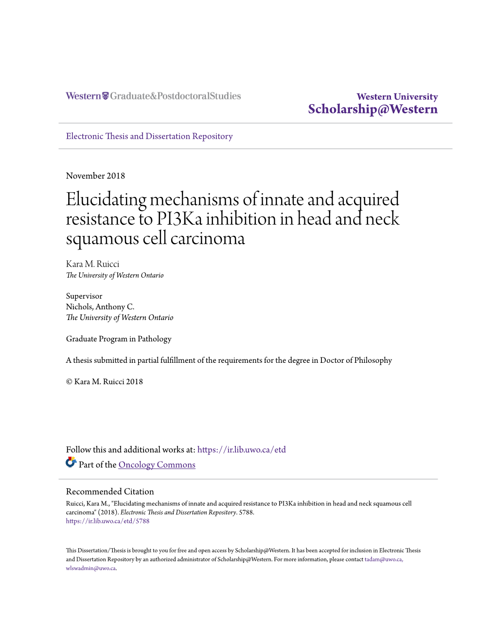 Elucidating Mechanisms of Innate and Acquired Resistance to Pi3ka Inhibition in Head and Neck Squamous Cell Carcinoma Kara M