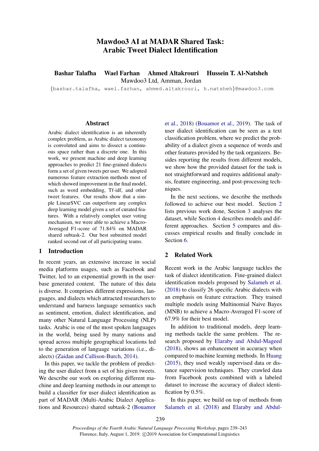 Mawdoo3 AI at MADAR Shared Task: Arabic Tweet Dialect Identification