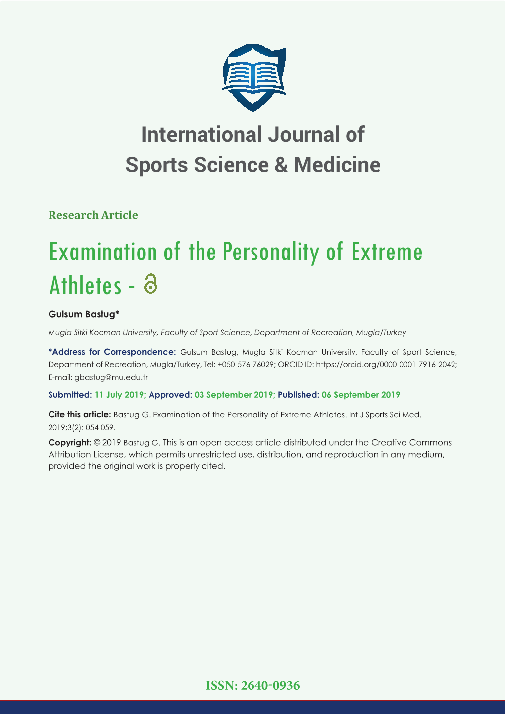 Examination of the Personality of Extreme Athletes - Gulsum Bastug*
