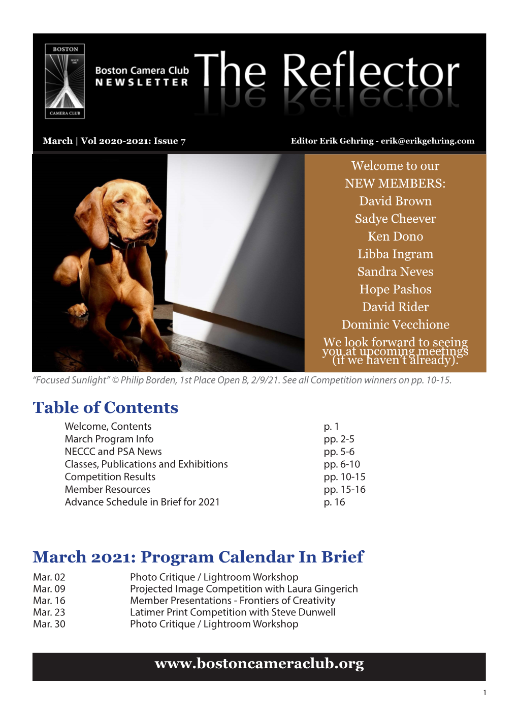 Program Calendar in Brief Mar