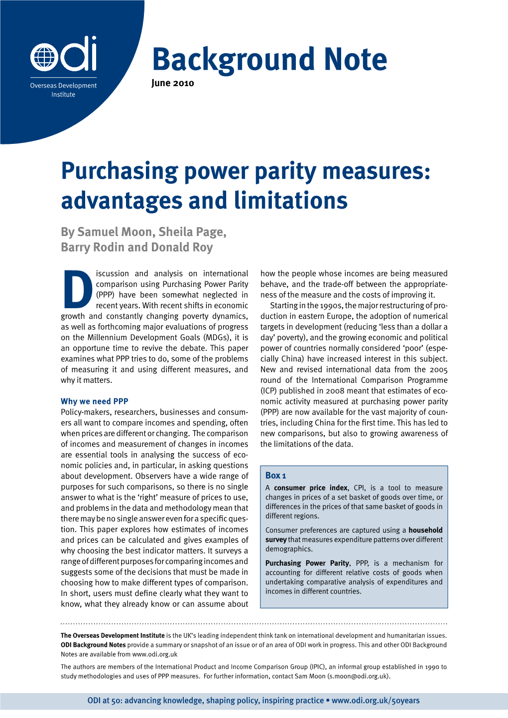 Purchasing Power Parity Measures: Advantages and Limitations by Samuel Moon, Sheila Page, Barry Rodin and Donald Roy