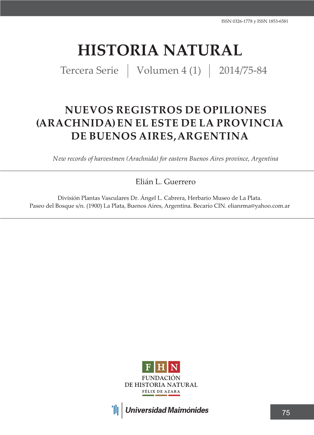 HISTORIA NATURAL Tercera Serie Volumen 4 (1) 2014/75-84