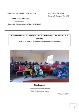 Final Report Drafted by Souleymane Dembélé Phd in Environmental Science December 2018
