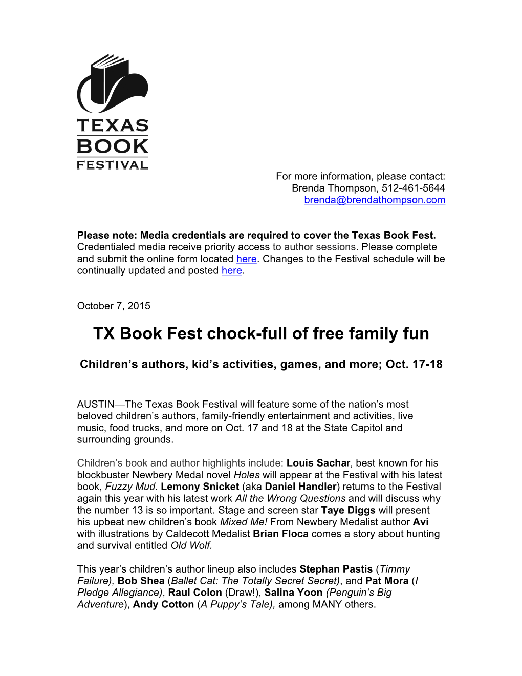 TX Book Fest Chock-Full of Free Family Fun