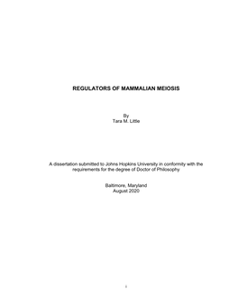 Regulators of Mammalian Meiosis