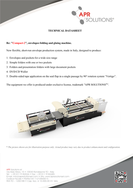 TECHNICAL DATASHEET Re: "Compact-2", Envelopes Folding And